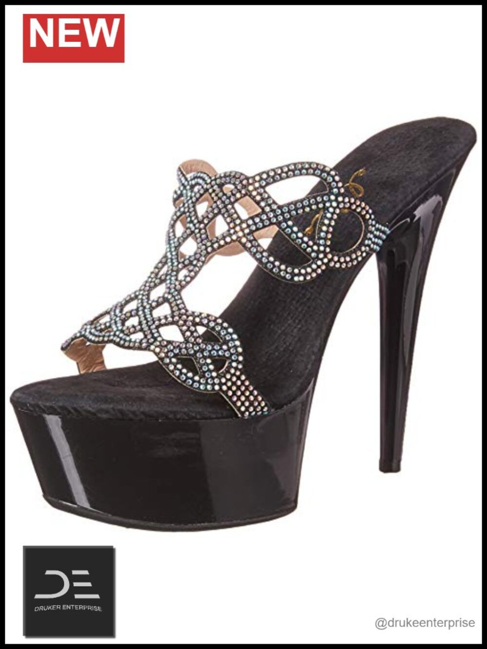 Rhinestone Platform Heeled Sandals with Ankle Strap Open Toe High Heel